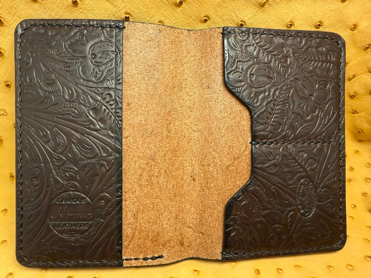 Passport Cover with Large Rear Pocket - Horween Euro Cavalier, Western Floral