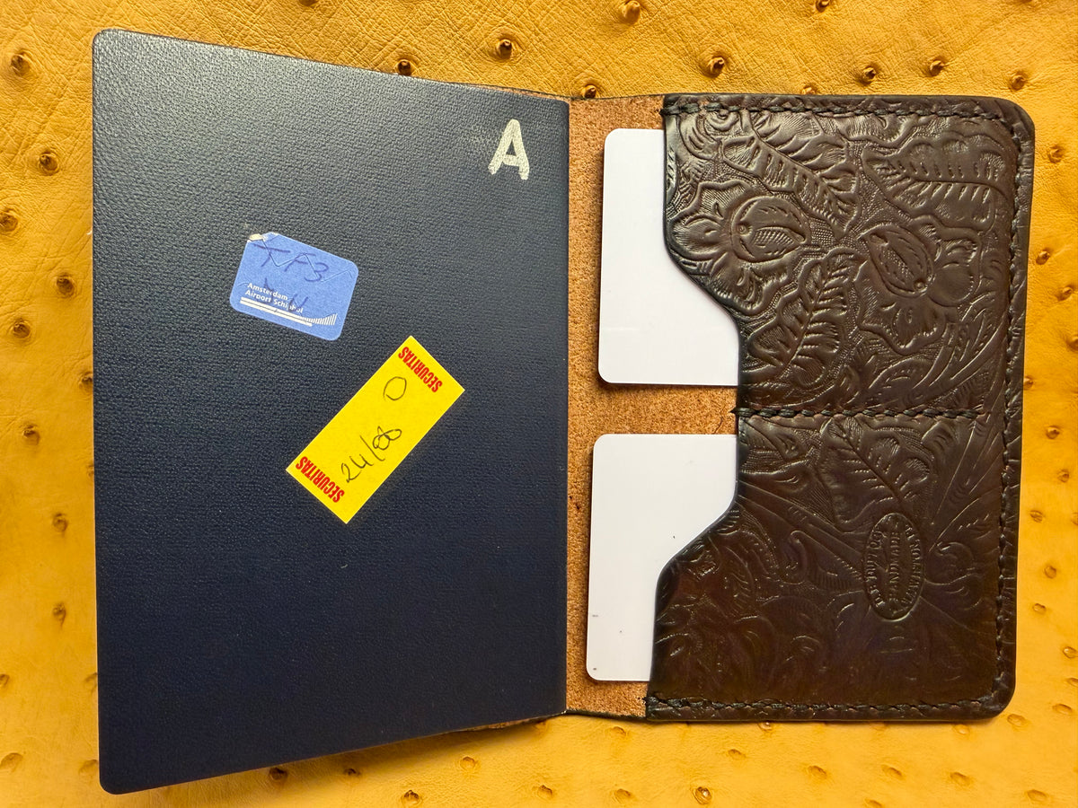 Passport Cover with Large Rear Pocket - Horween Euro Cavalier, Western Floral