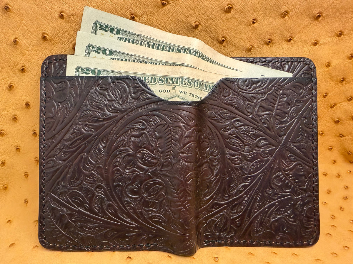 Passport Cover with Large Rear Pocket - Horween Euro Cavalier, Western Floral