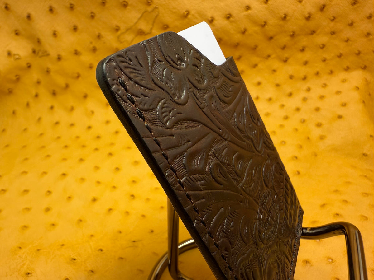 One-Slot Card Holder - Horween Euro Cavalier, Western Floral