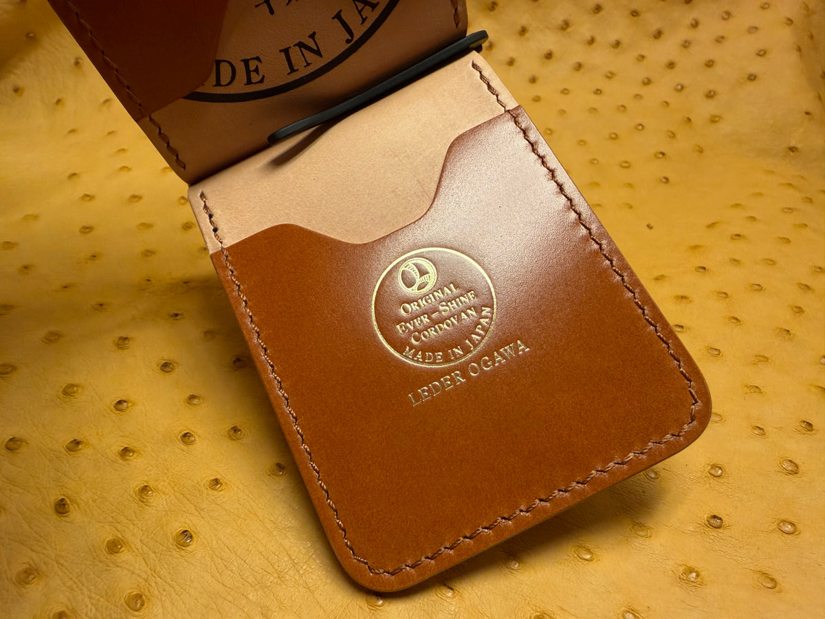 Camel Leder Ogawa Shell Cordovan Money Clip Wallet