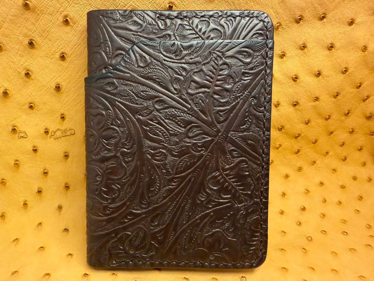Passport Cover with Large Rear Pocket - Horween Euro Cavalier, Western Floral