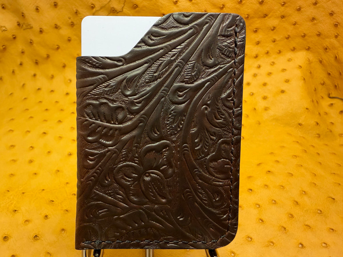 One-Slot Card Holder - Horween Euro Cavalier, Western Floral